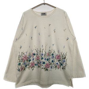Vintage Northern Reflections Sweatshirt Women XL Cream Floral Cottagecore Granny
